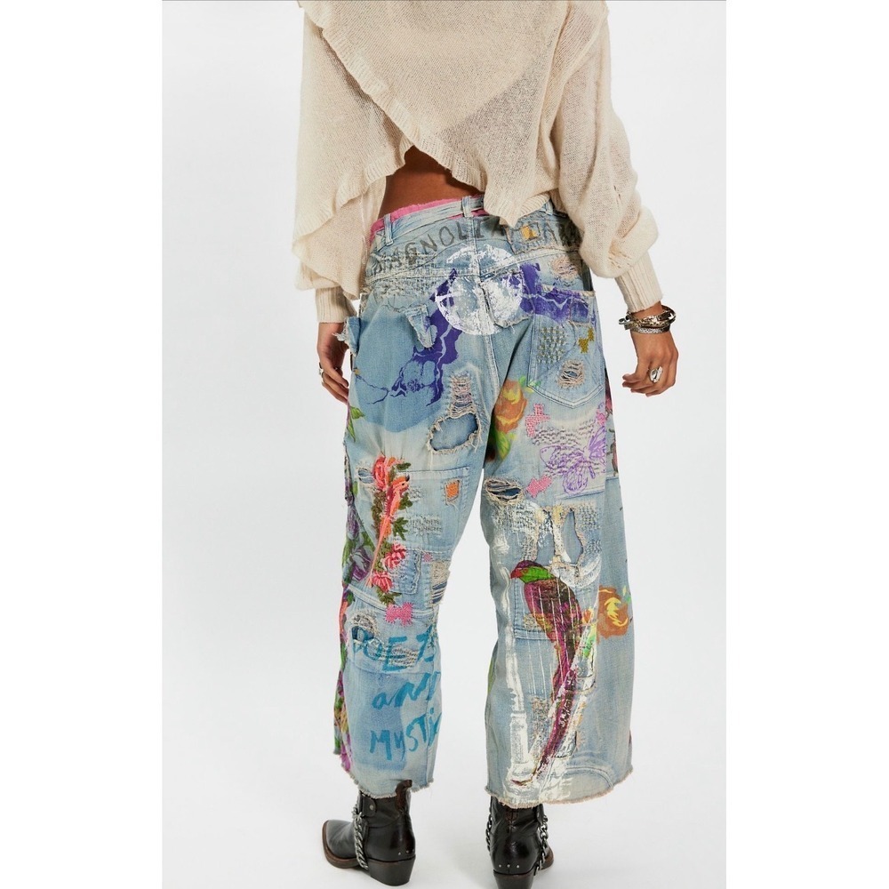 Magnolia Pearl Denim Jeans NWT Embroidered Painted Distressed Patchwork - Picture 2 of 16